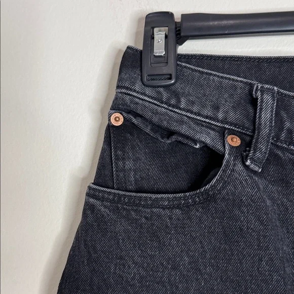 Abercrombie & Fitch The '90s Relaxed Jean High Rise Front Slits Black Jeans 26S - Picture 6 of 12